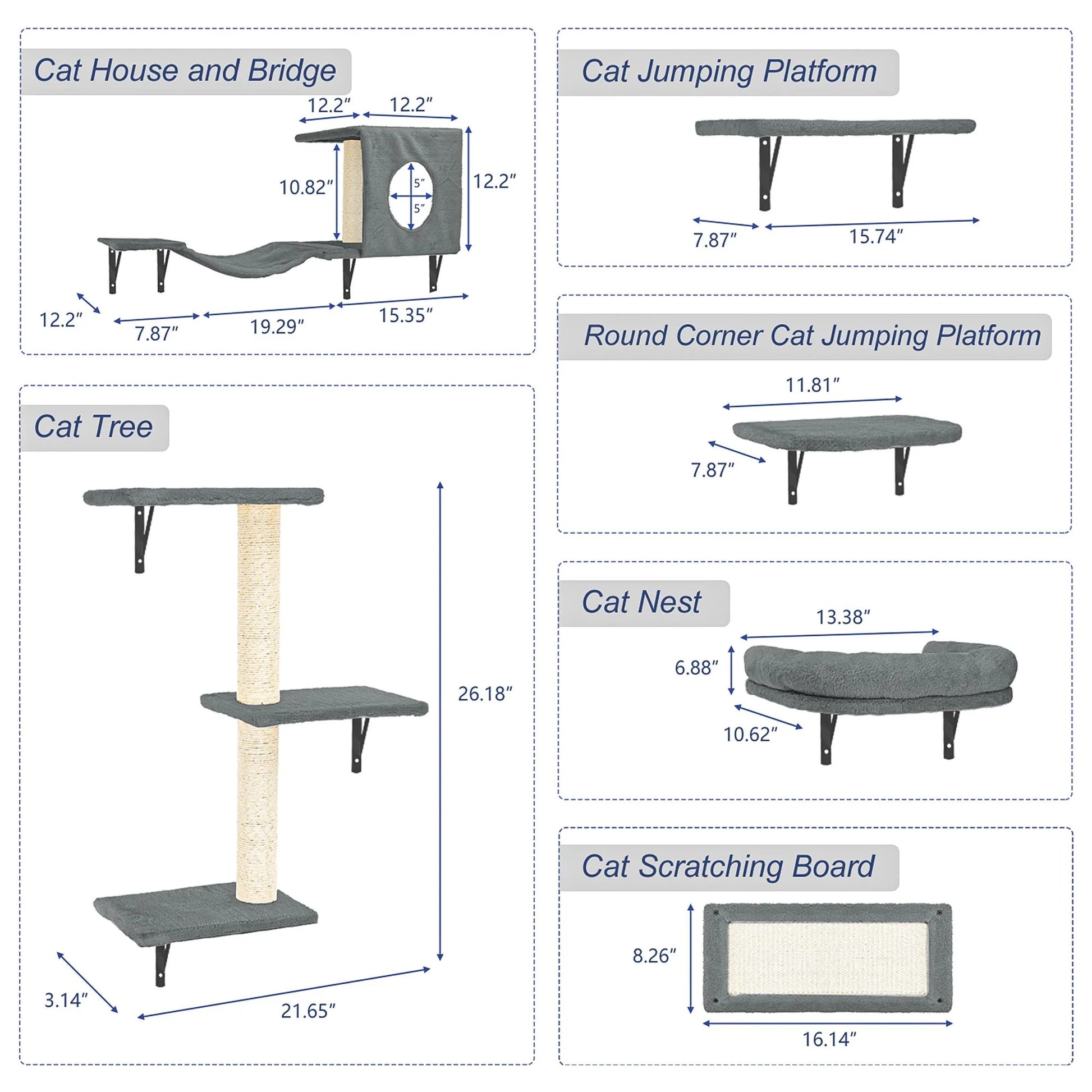 Cat Wall Shelves and Perches Set of 5, Sleeping Playing Lounging Climbing Cat Tree House for Multiple Cats, Beige